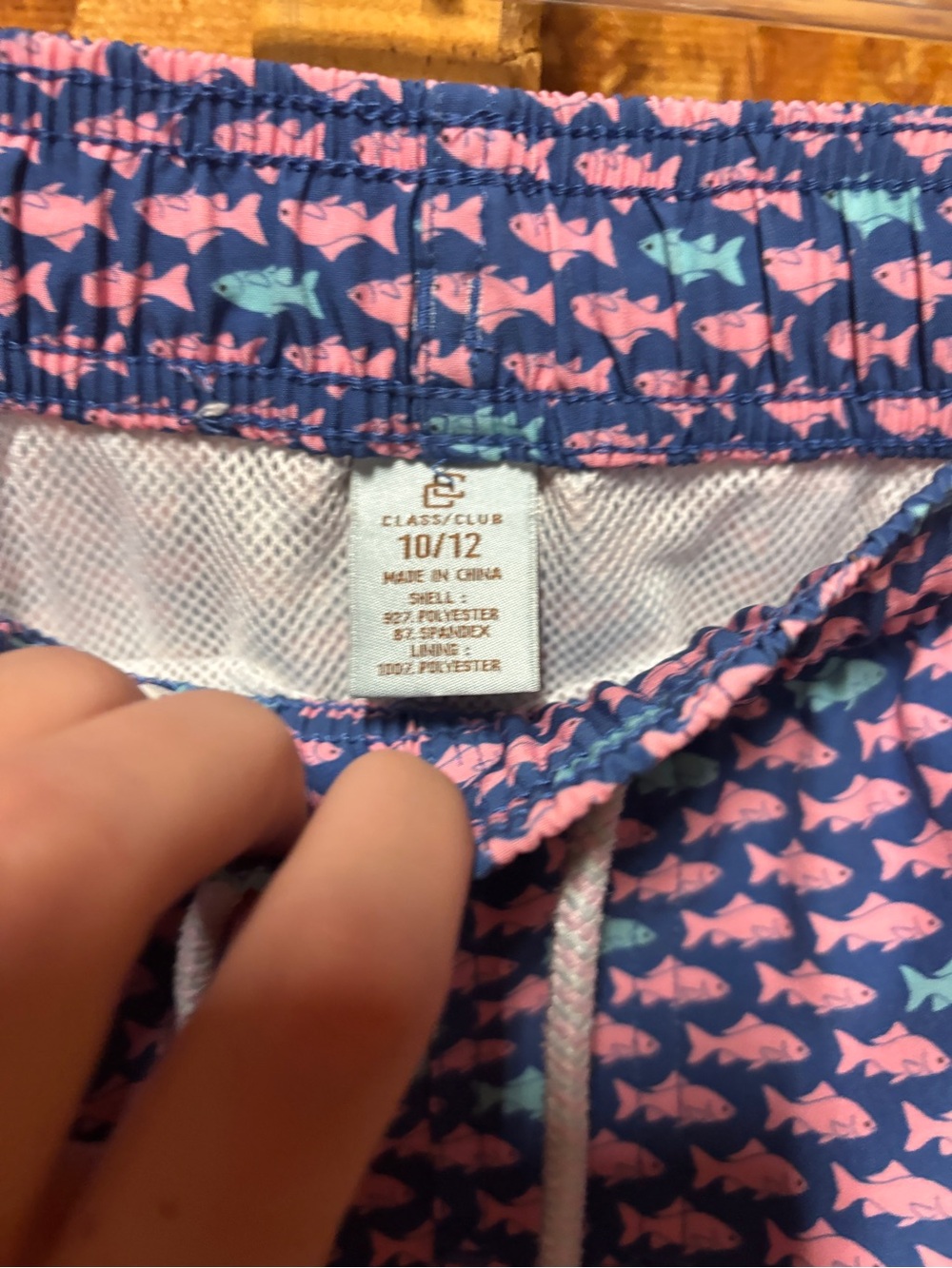 Class Club Navy Swim Shorts with Pink & Light Blue Fish Print - Picture 2 of 7